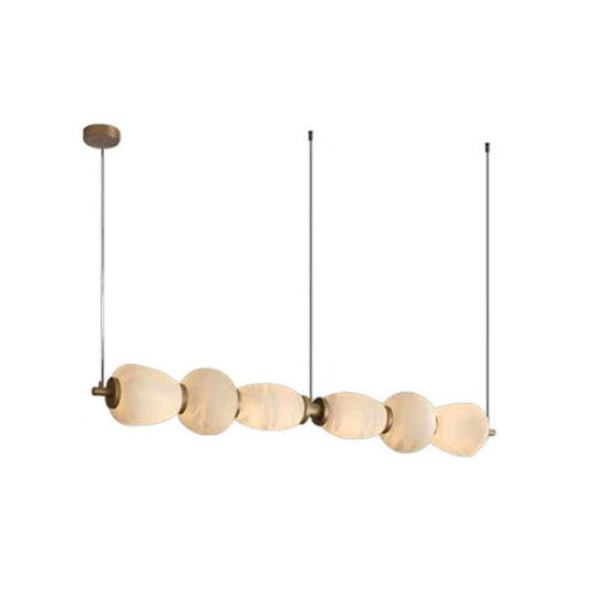 6-light Antique Brass String Hanging Light with Alabaster Stone Shade