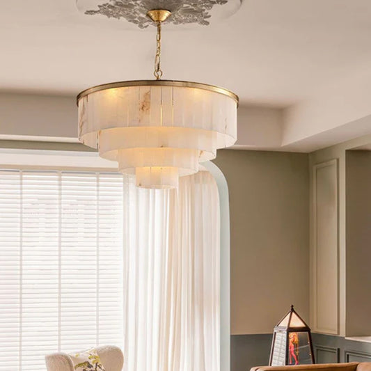 2 Tier Alabaster Chandelier lamp 120CM in brass for dining room