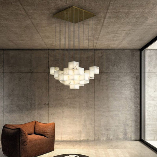 1/6/9/12/18/36-light G9 Alabaster Cluster Ceiling Pendant Lamp with Square Cube Design