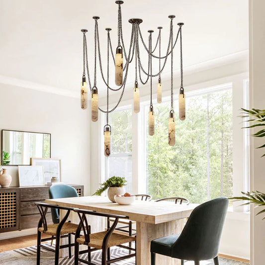 Alabaster Cylindrical Draped Chain Chandelier