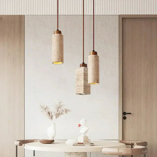 Square Round Travertine Pendant Lamp