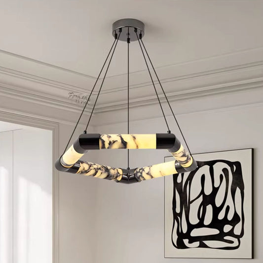 Pentagonal Marble-Patterned Chandelier