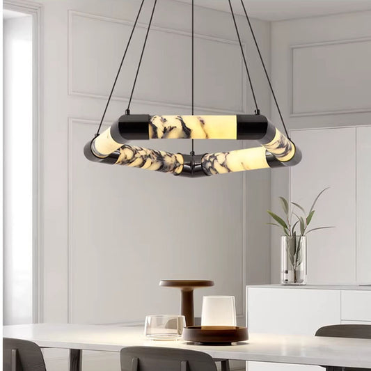 Pentagonal Marble-Patterned Chandelier