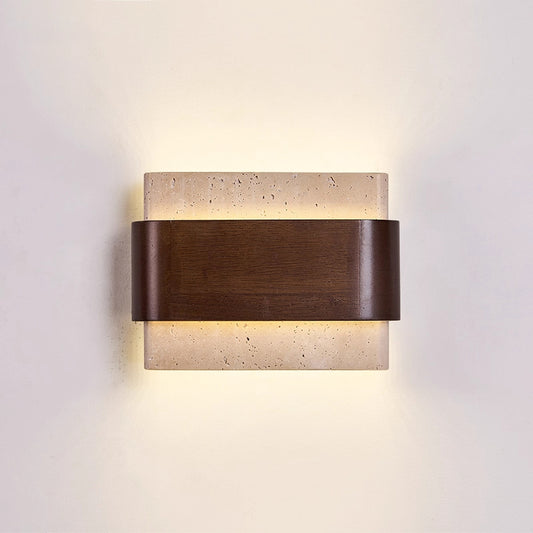 Solid Wood Yellow Travertine Wall Lamp
