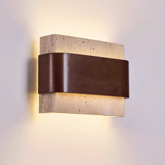 Solid Wood Yellow Travertine Wall Lamp