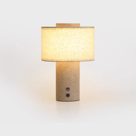 Yellow travertine fabric rechargeable table lamp is suitable for bedside, living room