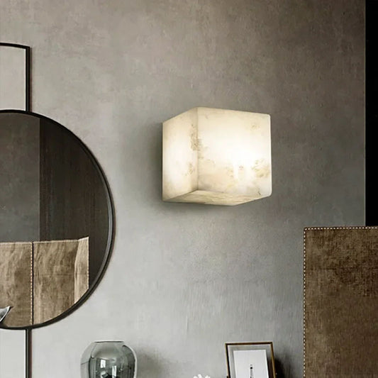 Modern Cube Square Alabaster Wall Sconce