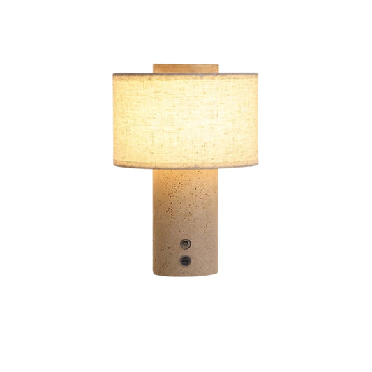 Yellow travertine fabric rechargeable table lamp is suitable for bedside, living room