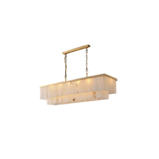 2 Tier Alabaster Rectangle Long Chandelier lamp 120CM in brass for dining room