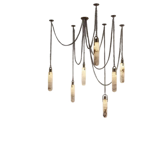 Alabaster Cylindrical Draped Chain Chandelier