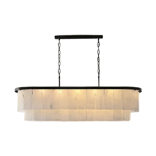 Rectangular Double-Layer Alabaster Chandelier