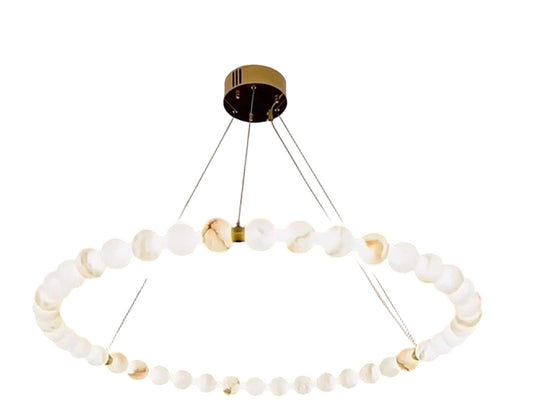 Pearl Alabaster Necklace Round Chandelier 20in 24in 31in 40in | Single Ring