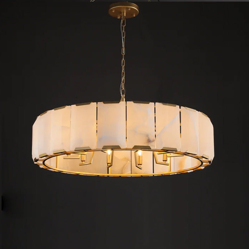 Charles Multicurve Calcite Round Chandelier, Modern Illuminate Lamp for Living Room