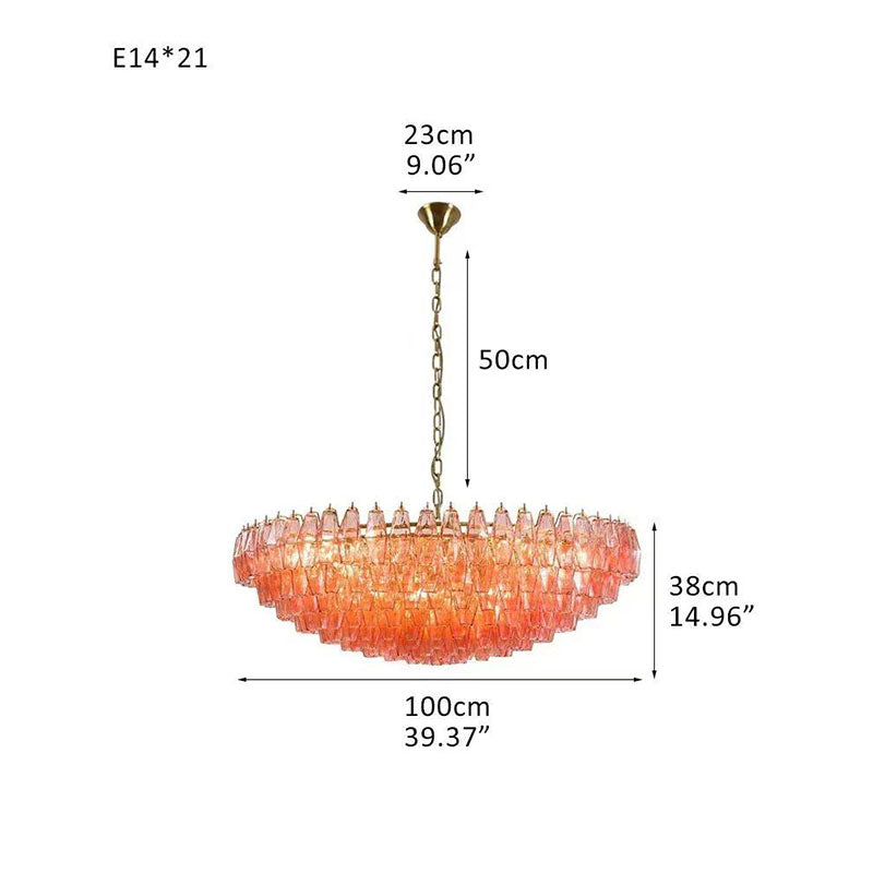 Transparent Glass Round Chandelier 24"31"40" Wine Red Dia 100cm x H 38cm ∅ 39.37″ x H 14.96"