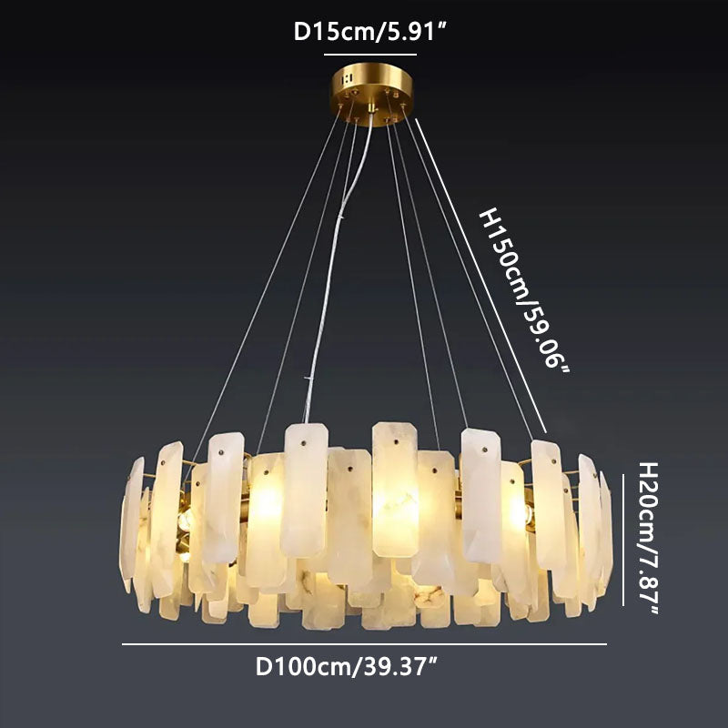 Round Noah Alabaster Chandelier Gold Dia 39.37cm x H 20cm ∅ 19.69″ x H 7.87"