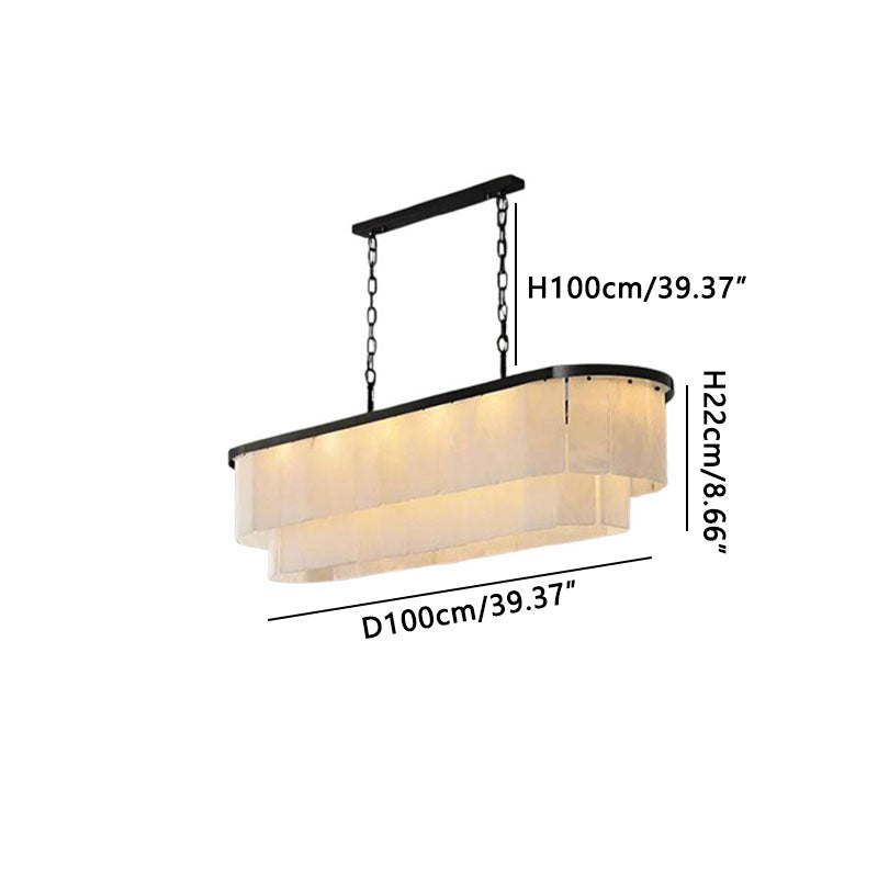 Rectangular Double-Layer Alabaster Chandelier Black Dia 100cm x H 22cm ∅ 39.37″ x H 8.66"