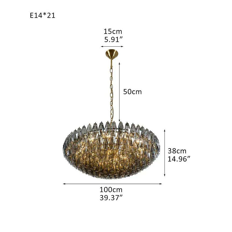 Transparent Glass Round Chandelier 24"31"40" Smoky Gray Dia 100cm x H 38cm ∅ 39.37″ x H 14.96"