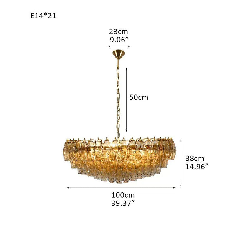 Transparent Glass Round Chandelier 24"31"40" Amber Dia 100cm x H 38cm ∅ 39.37″ x H 14.96"
