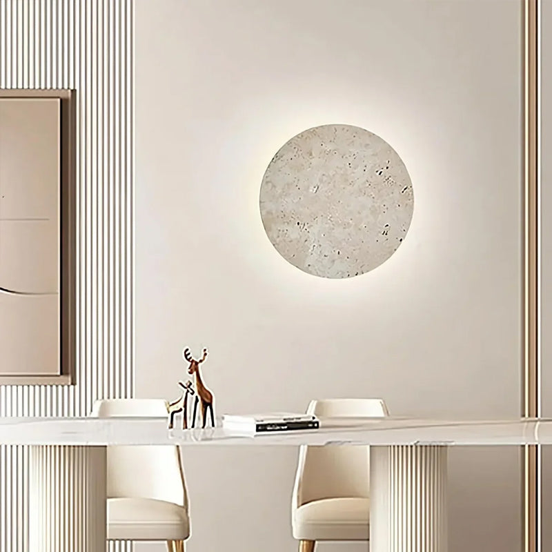 Round Natural Travertine Wall Lamp