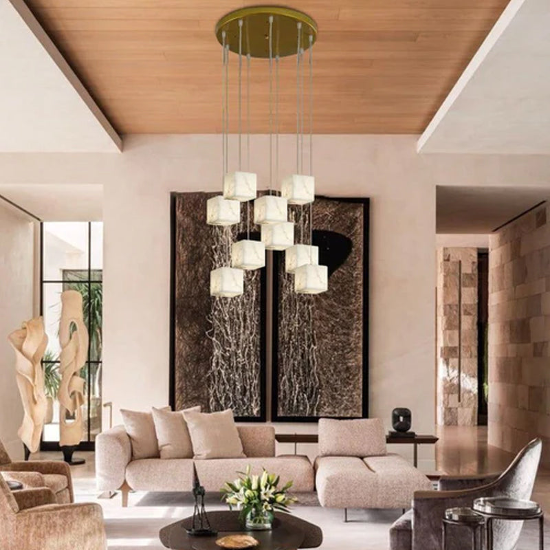 1/6/9/12/18/36-light G9 Alabaster Cluster Ceiling Pendant Lamp with Square Cube Design