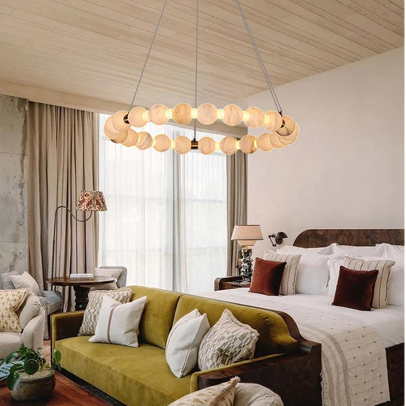 Pearl Alabaster Necklace Round Chandelier 20in 24in 31in 40in | Single Ring