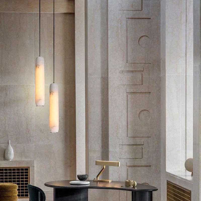 Modern Moonshade Natural Alabaster Column Design Linear Flute Pendant Light for bedroom