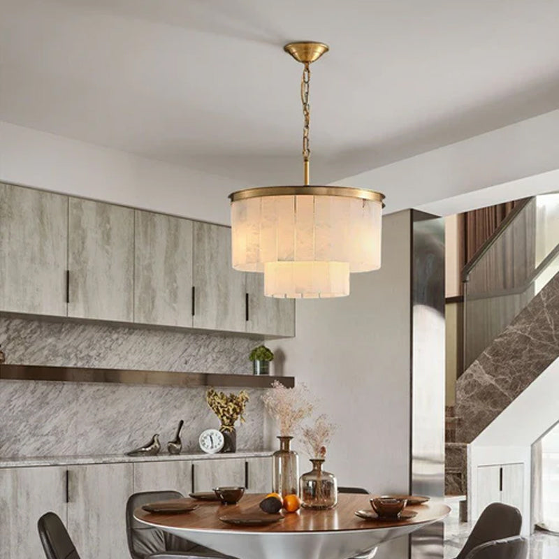 2 Tier Alabaster Chandelier lamp 120CM in brass for dining room