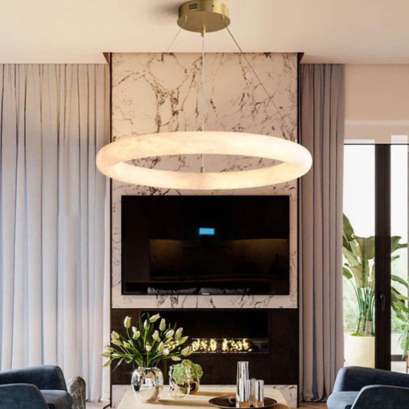 Nordic White Spanish Marble Torus Single Ring Pendant Light with thickness 8cm
