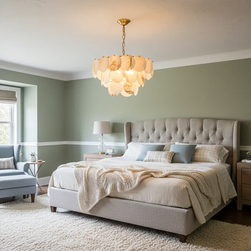 Alabaster Multi-Layer Brass Chandelier Gold 3 Layers Dia 60 cm x H 45 cm ∅ 23.62″ x H 17.72″