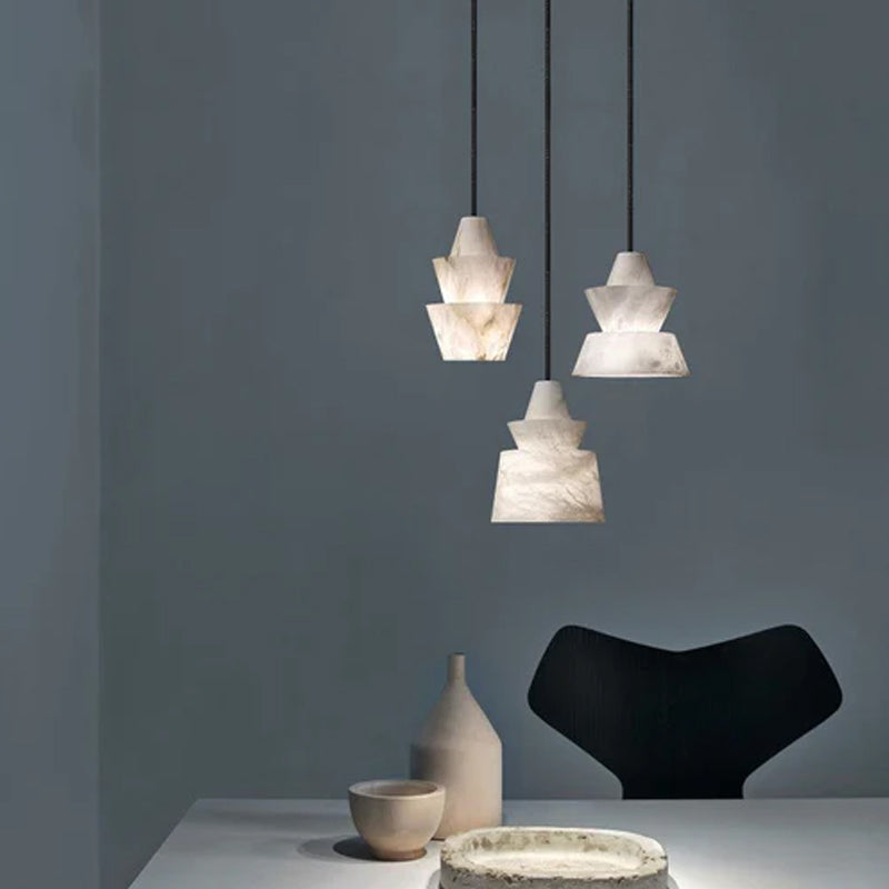 Brianna Alabaster Dining Table Pendant Modern Stacked Conical Pendant Light