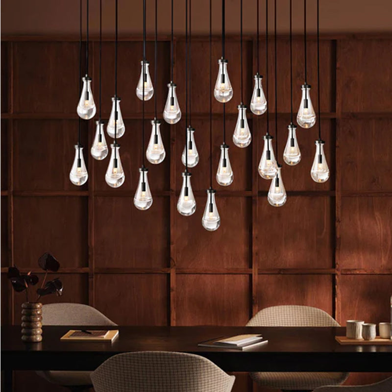 Modern Floating Crystal Raindrop Rectabgular Chandelier Wide 72" for Dining Room