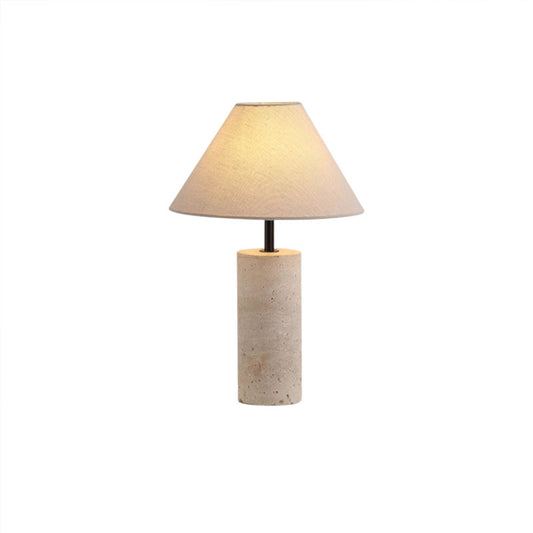 Yellow travertine table lamp with white lampshade