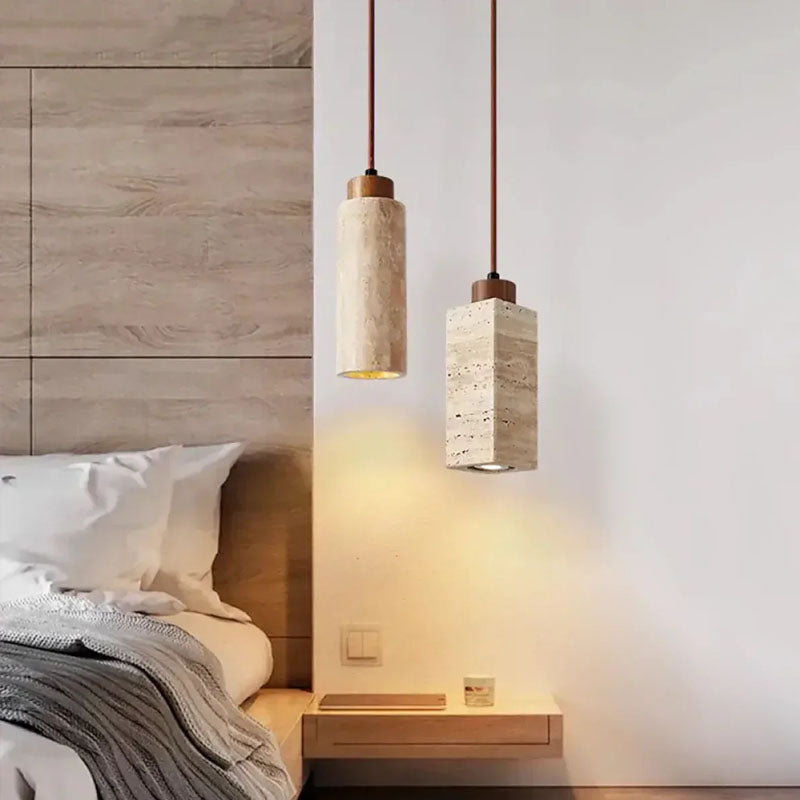 Square Round Travertine Pendant Lamp