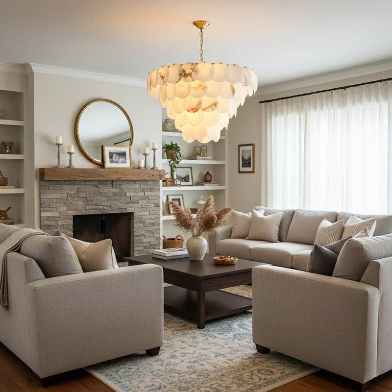 Alabaster Multi-Layer Brass Chandelier