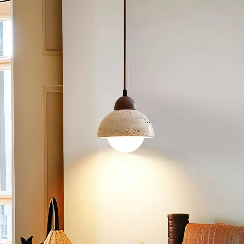 Travertine Glass Semicircle Pendant Light