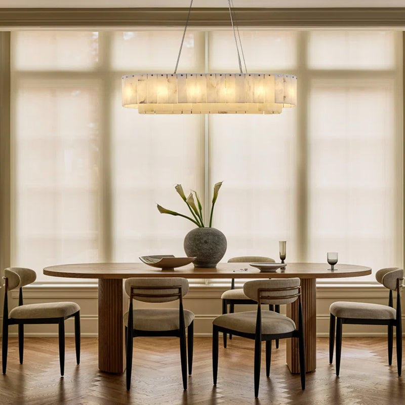 Alabaster Rectangular Chandelier for Dining Room, L39in Modern Chandeliers, Adjustable Marble Pendant Light Fixture, Rectangle Chandelier for Dining Table Living Room Kitchen Island (Bulbs INCL)