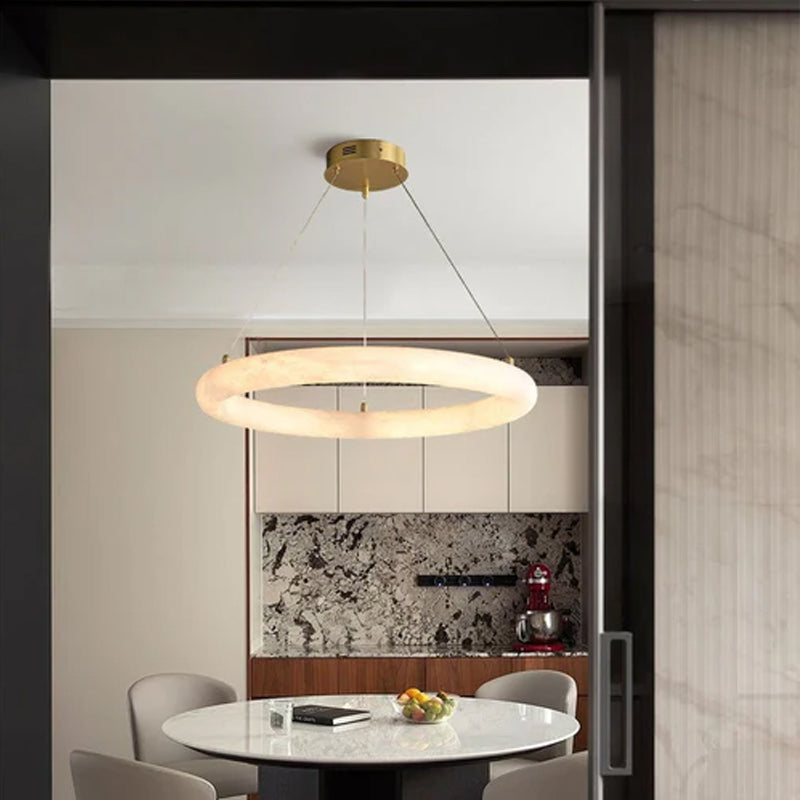 Nordic White Spanish Marble Torus Single Ring Pendant Light with thickness 8cm