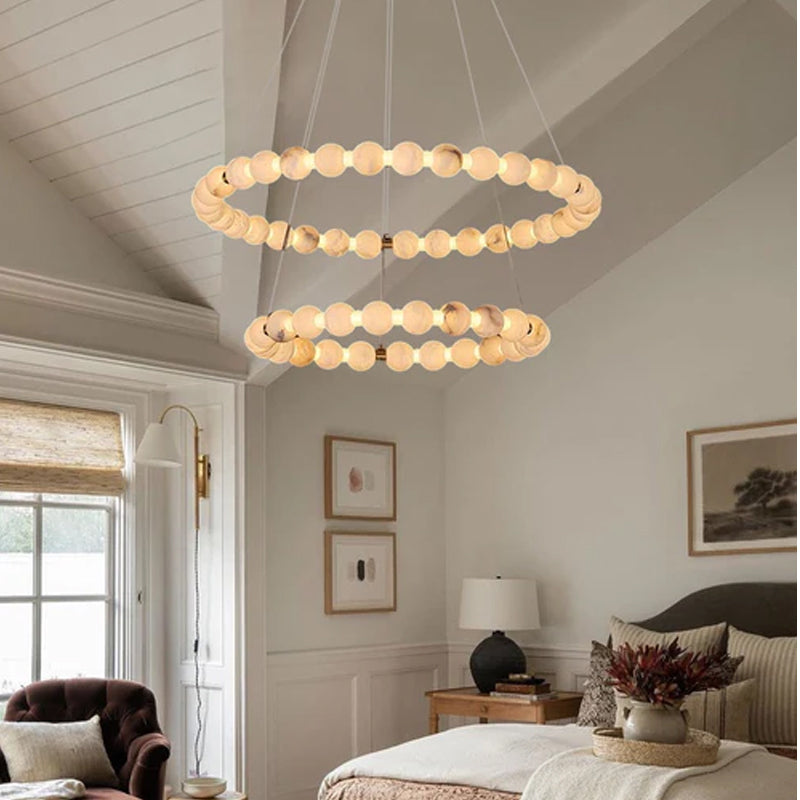 Pearl Alabaster Necklace Round Chandelier 20in 24in 31in 40in | Single Ring