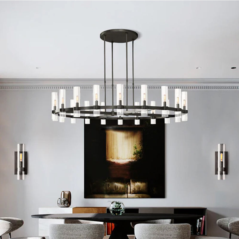 Foyer Dimming Lighting Vintage Brass Stainless Wheel Ravelle Clear Glass Round Chandelier