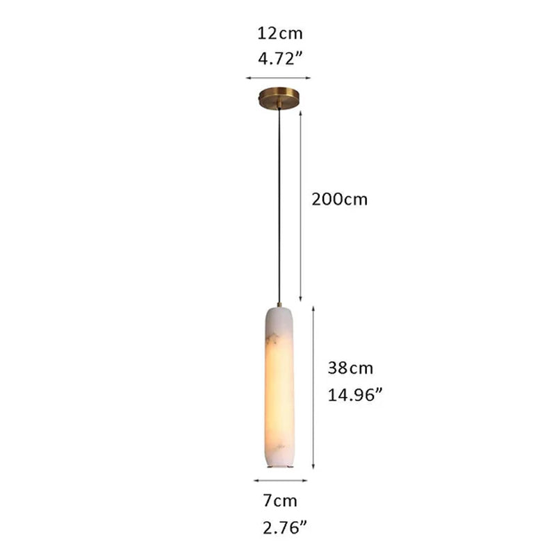 Modern Moonshade Natural Alabaster Column Design Linear Flute Pendant Light for bedroom Brass D2.76"