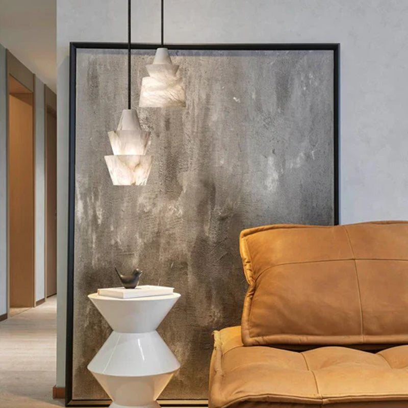 Brianna Alabaster Dining Table Pendant Modern Stacked Conical Pendant Light