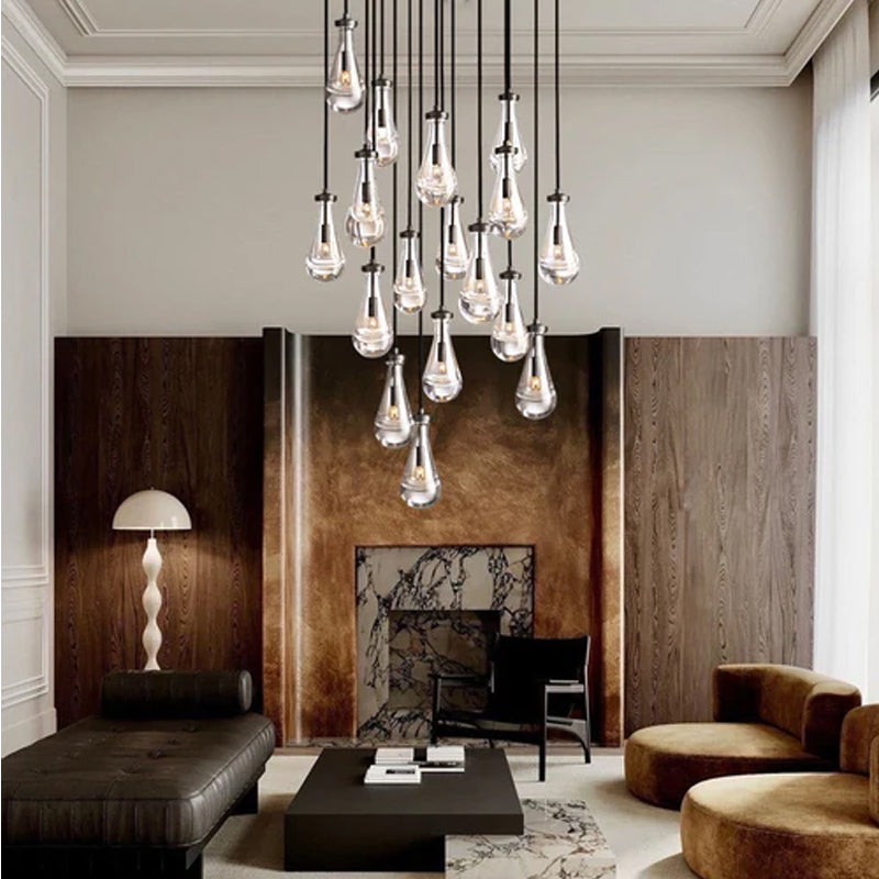 Vintage Brass Rainfall Crystal Round Chandelier 13 lights Cluster Pendant Lighting