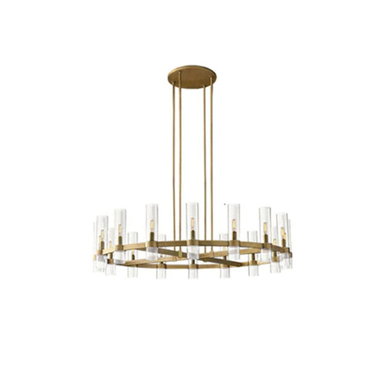 Foyer Dimming Lighting Vintage Brass Stainless Wheel Ravelle Clear Glass Round Chandelier