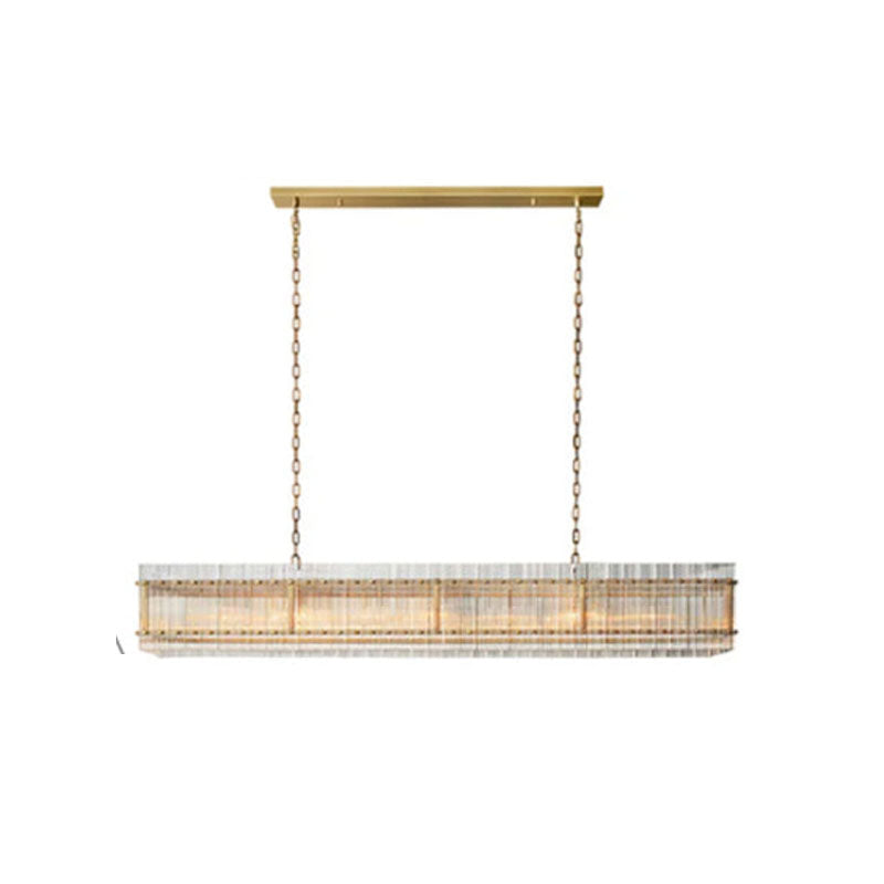 San Marco Rectangular Ribbed Glass Chandelier 40" 60" 72" in Antiqued Brass/Black Steel