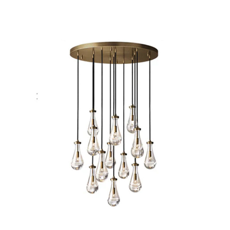 Vintage Brass Rainfall Crystal Round Chandelier 13 lights Cluster Pendant Lighting