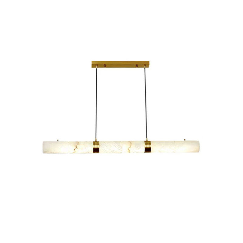Minimalist restaurant kitchen island with natural Alabaster Chandelier