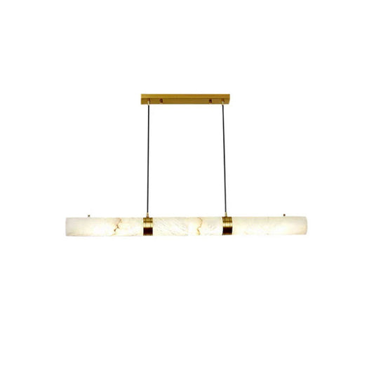 Minimalist restaurant kitchen island with natural Alabaster Chandelier