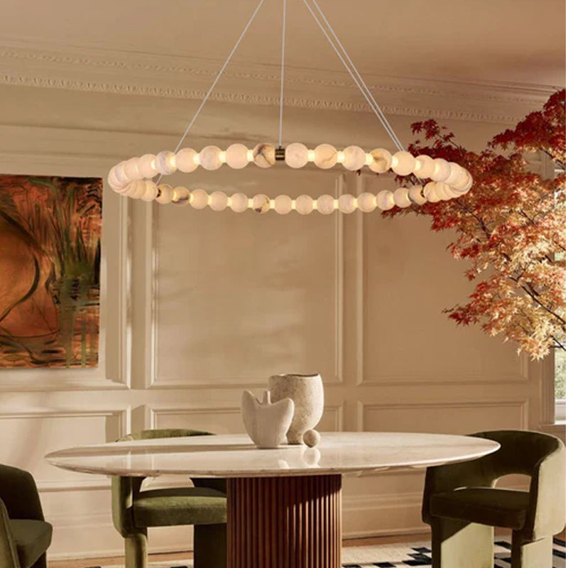 Pearl Alabaster Necklace Round Chandelier 20in 24in 31in 40in | Single Ring