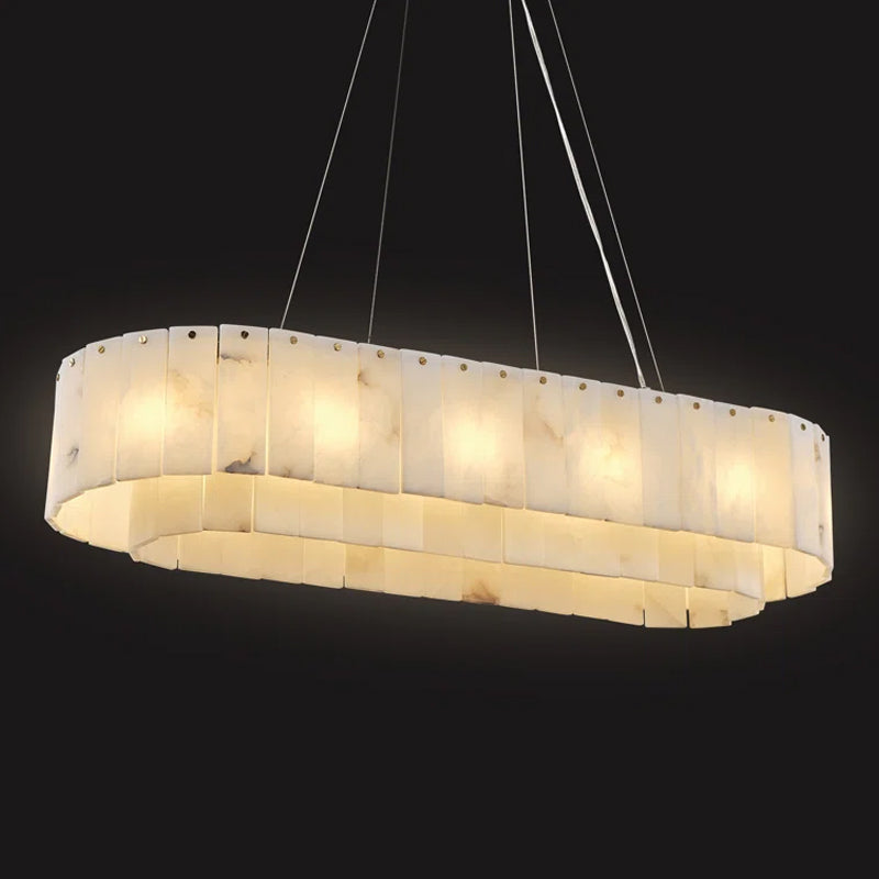 Alabaster Rectangular Chandelier for Dining Room, L39in Modern Chandeliers, Adjustable Marble Pendant Light Fixture, Rectangle Chandelier for Dining Table Living Room Kitchen Island (Bulbs INCL)