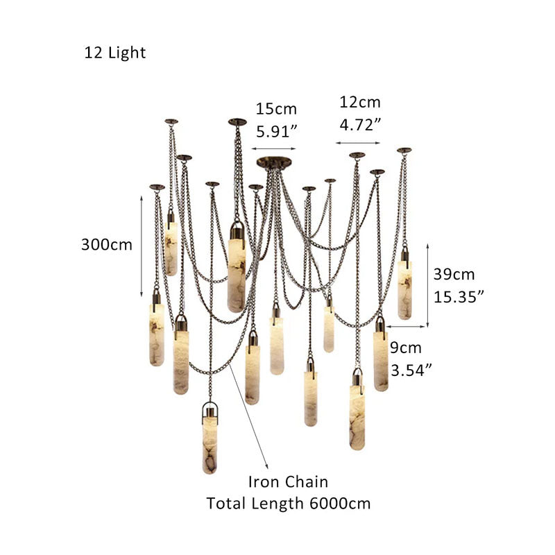 Alabaster Cylindrical Draped Chain Chandelier Gold 12 Heads